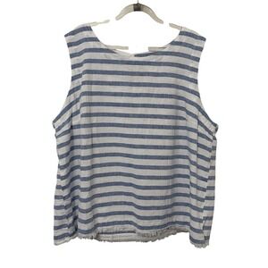 Striped Linen Blend Nautical Coastal Top XXL Lightweight Sustainable Beach